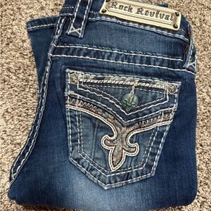 Rock Revival Dark Blue Women's Jeans with Embroidered Pockets